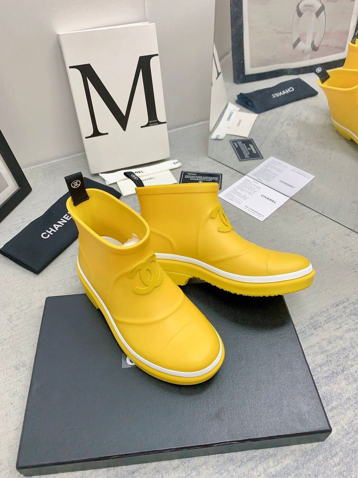CC 26s Short Rain Boots 2cm Yellow White Caoutchouc Rubber 163773