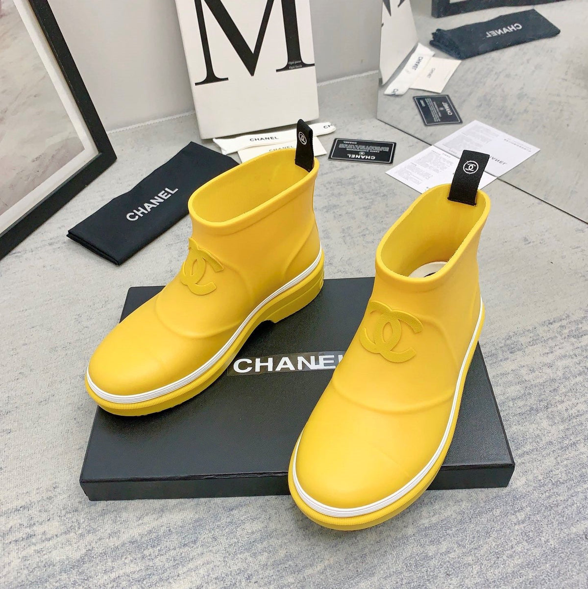 CC 26s Short Rain Boots 2cm Yellow White Caoutchouc Rubber 163773
