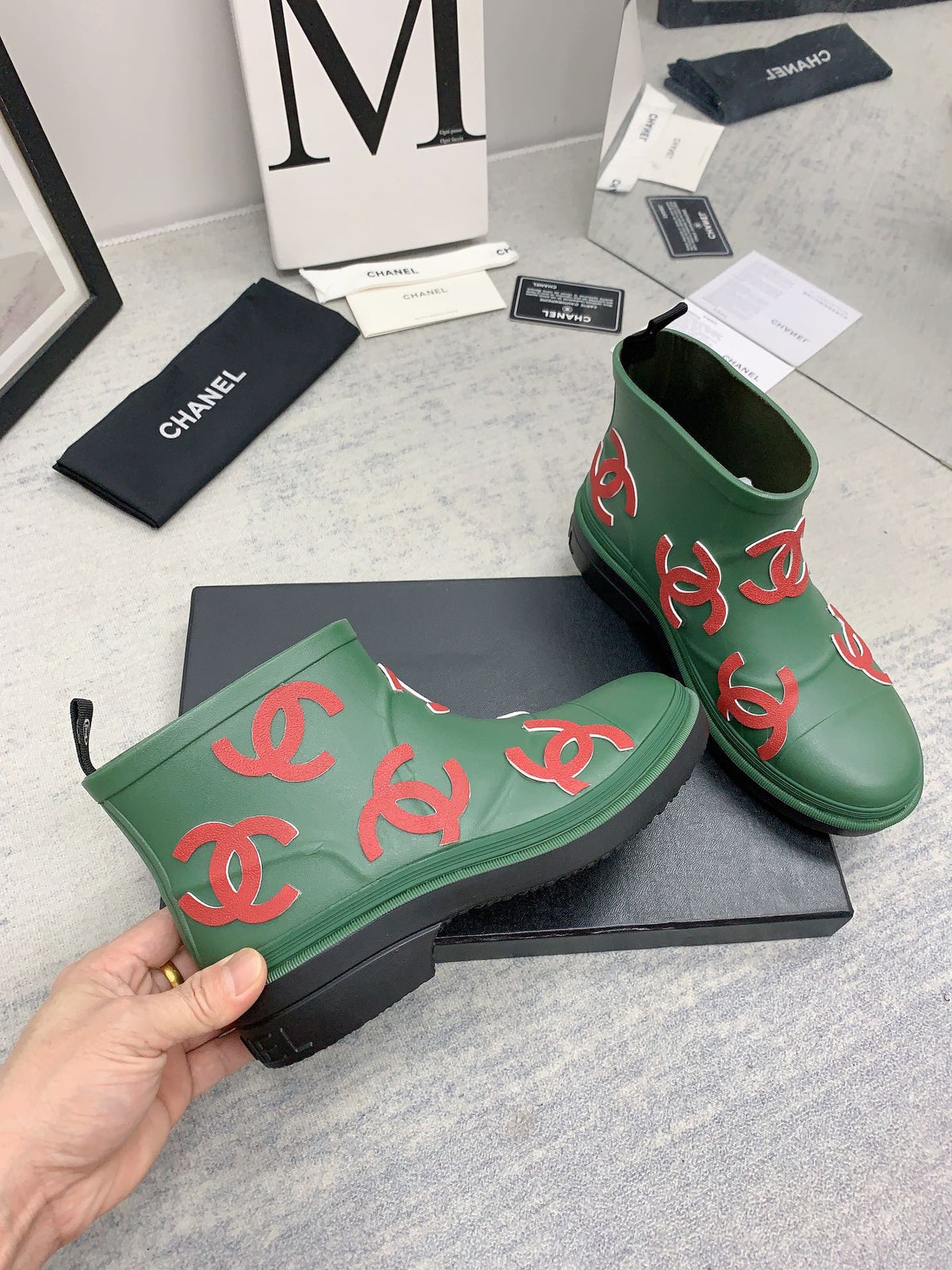 CC 26s Short Rain Boots 2cm Green Red Caoutchouc Rubber 163772