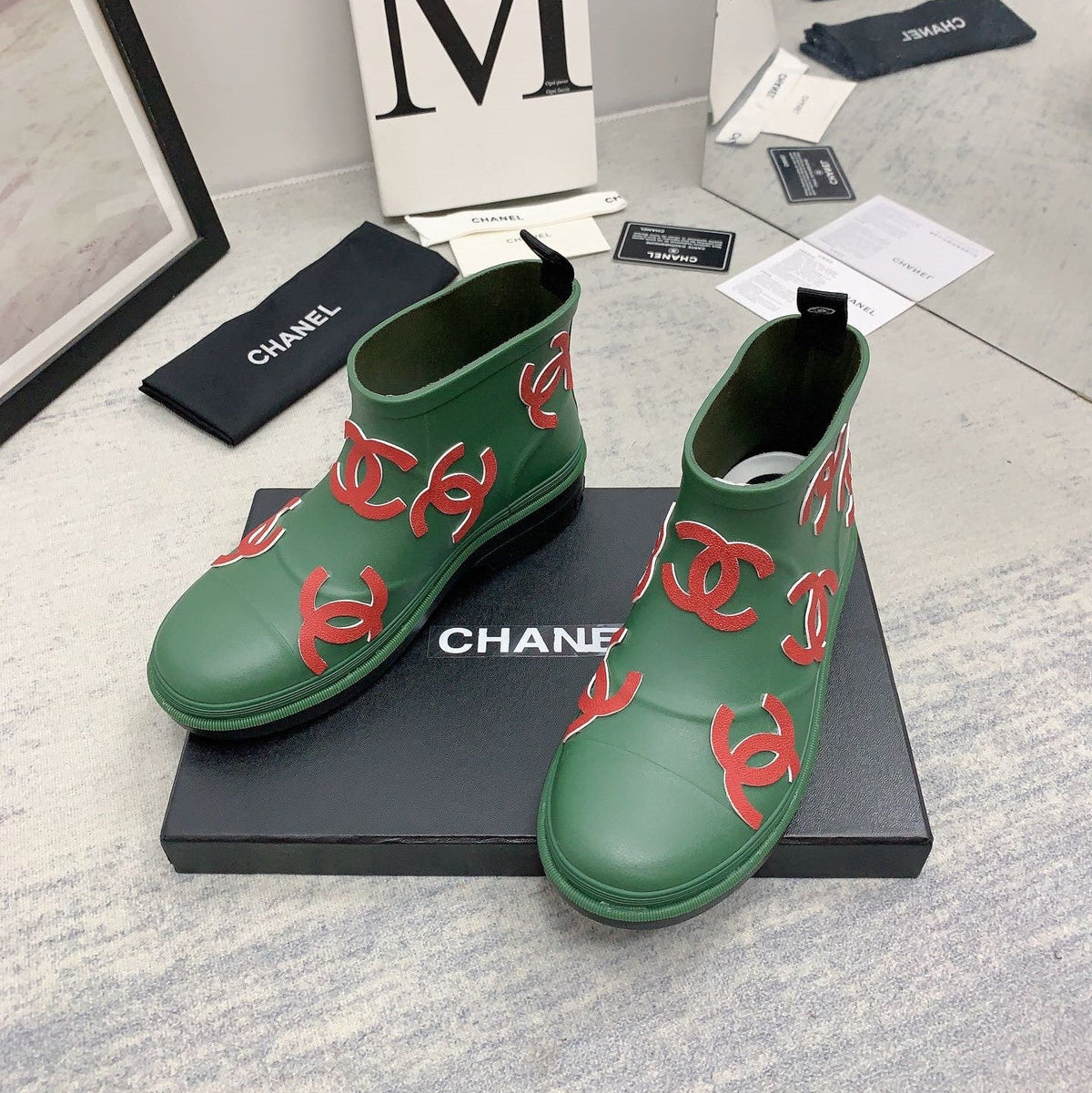CC 26s Short Rain Boots 2cm Green Red Caoutchouc Rubber 163772