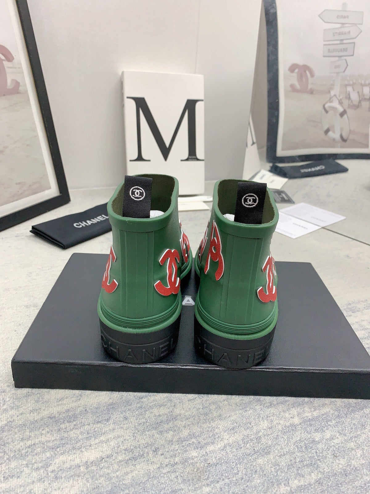 CC 26s Short Rain Boots 2cm Green Red Caoutchouc Rubber 163772