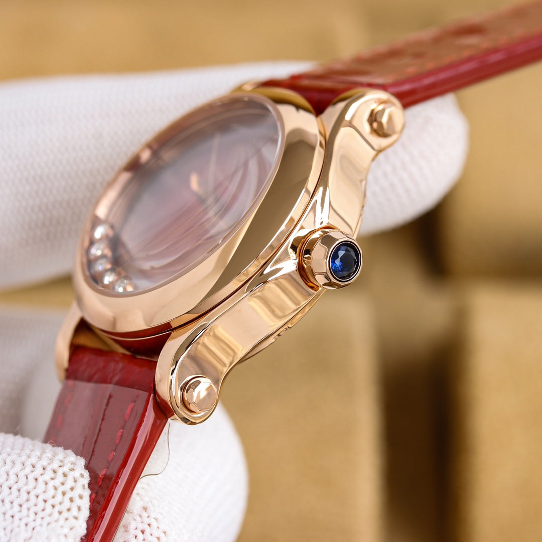 Happy Diamond 36mm Pink Gold Red Dial