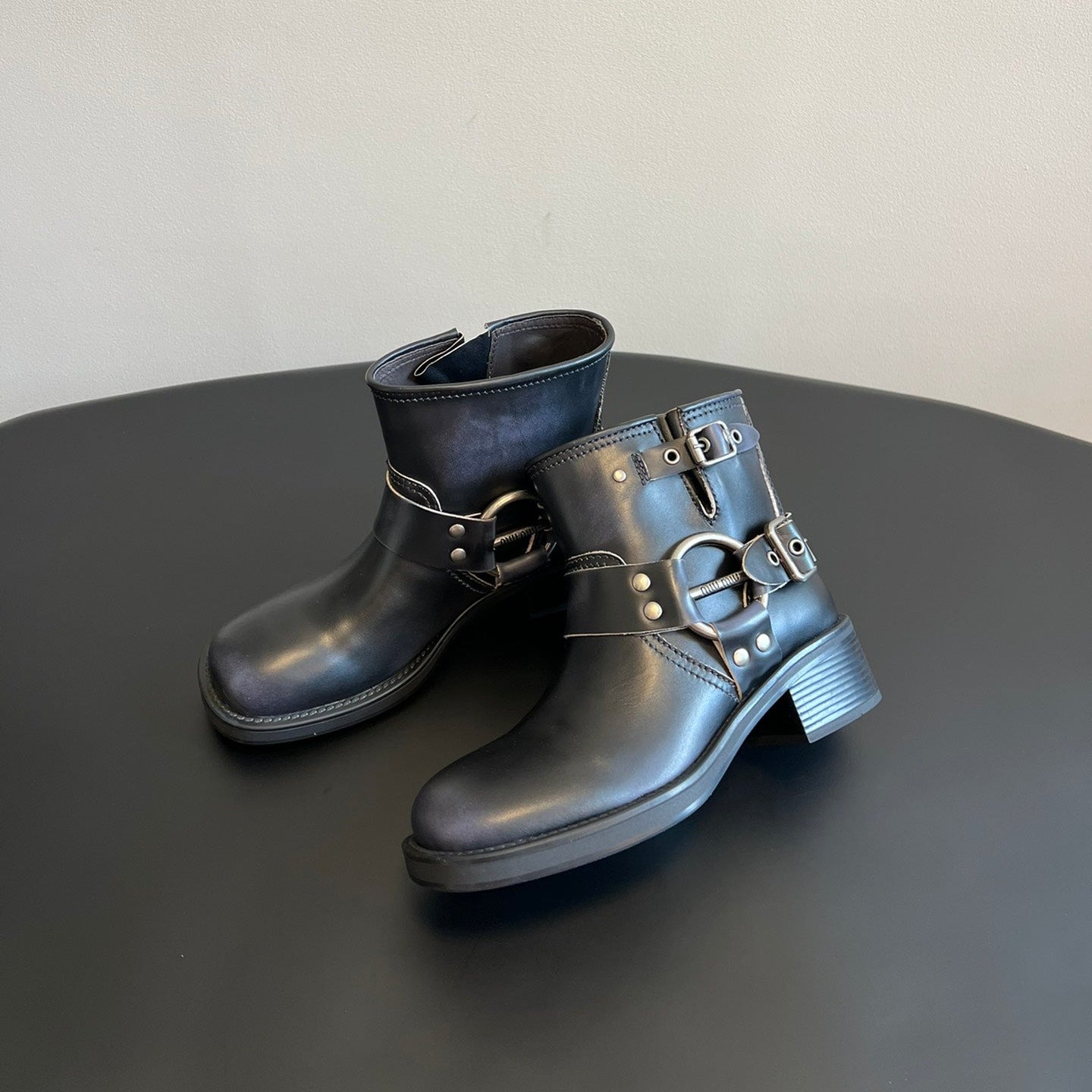 Miu 26s Ankle Boots In Black Calfskin Silver Hardware