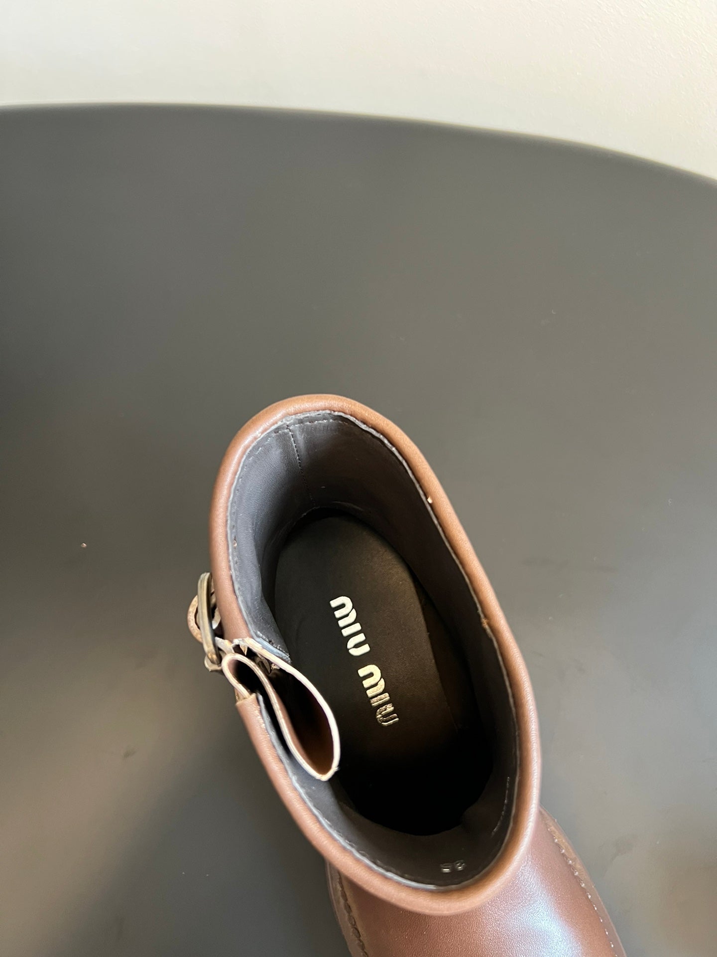 Miu 26s Ankle Boots In Brown Calfskin Silver Hardware