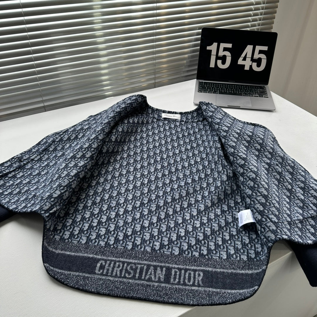 CD 26s V Neck Wool Jacket Navy Blue Oblique Wool 429346