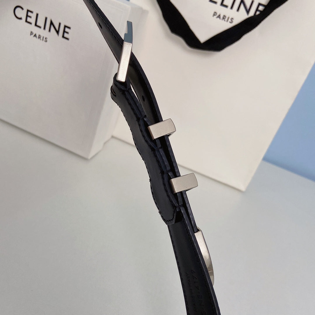 Medium Spike Belt 25mm Black Calfskin Loop Silver Silver Finishing