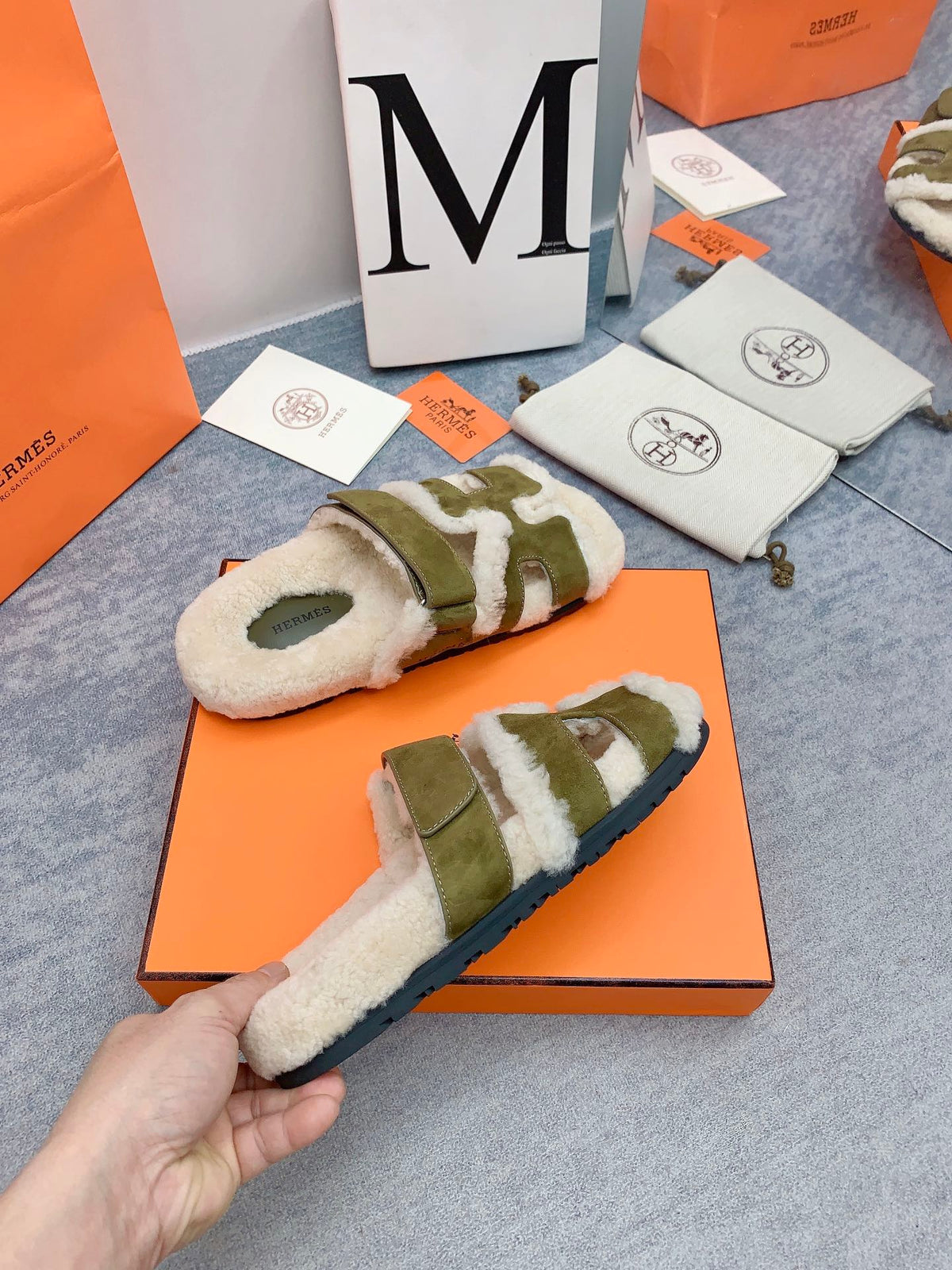 HM 26s Chypre Sandals Vert Toundra Suede Shearling 160925
