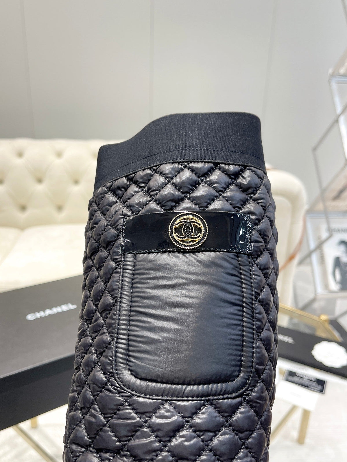 CC 26S Pocket Quilted Jumping Boots 5.5cm Black Nylon Fabric 117695