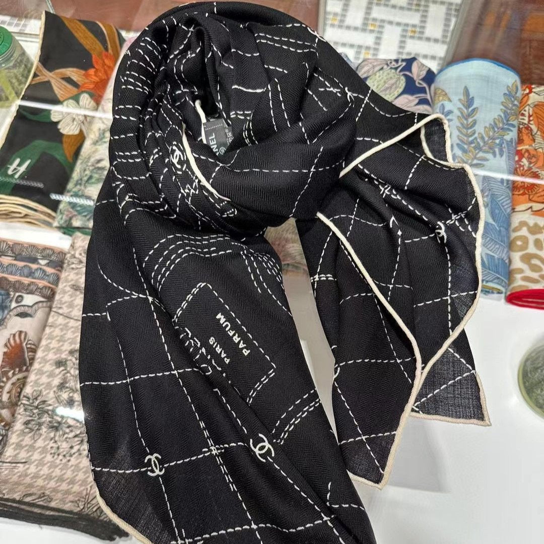 SILK WOOL SQUARE SCARF 140 CM BLACK 393128