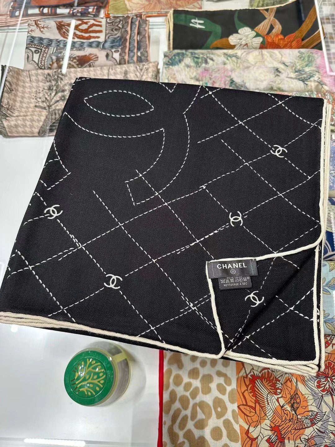 SILK WOOL SQUARE SCARF 140 CM BLACK 393128