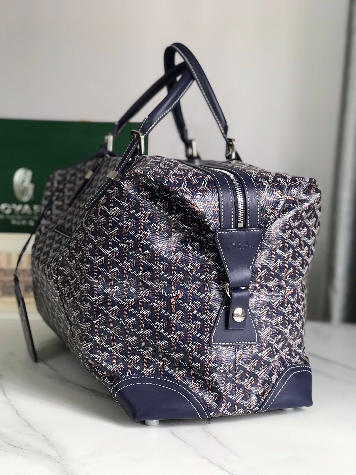 Goyard Boeing Travel Bag 45cm Navy Blue Canvas & Calfskin