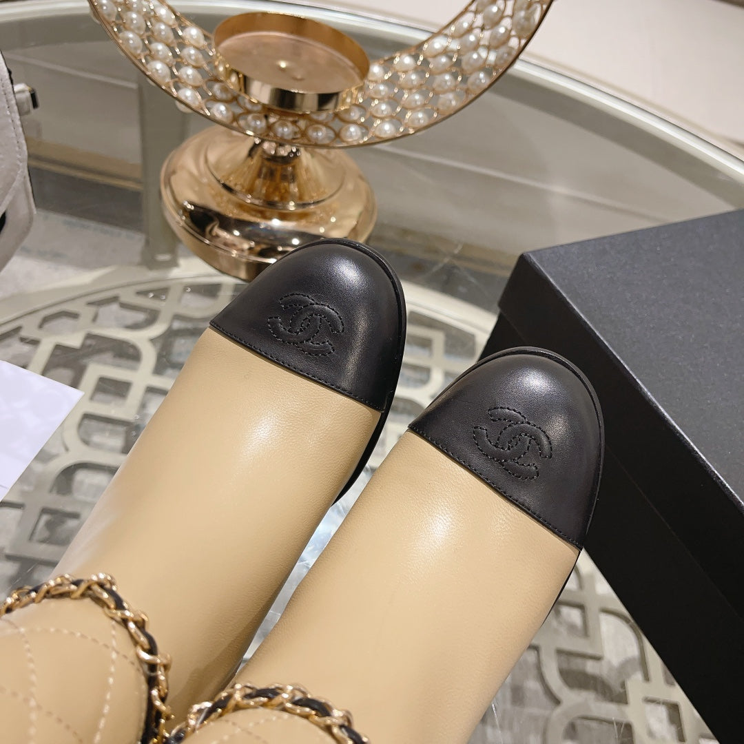 CC 26s Quilted Cap Toe Ankle Boots Beige Leather 166068