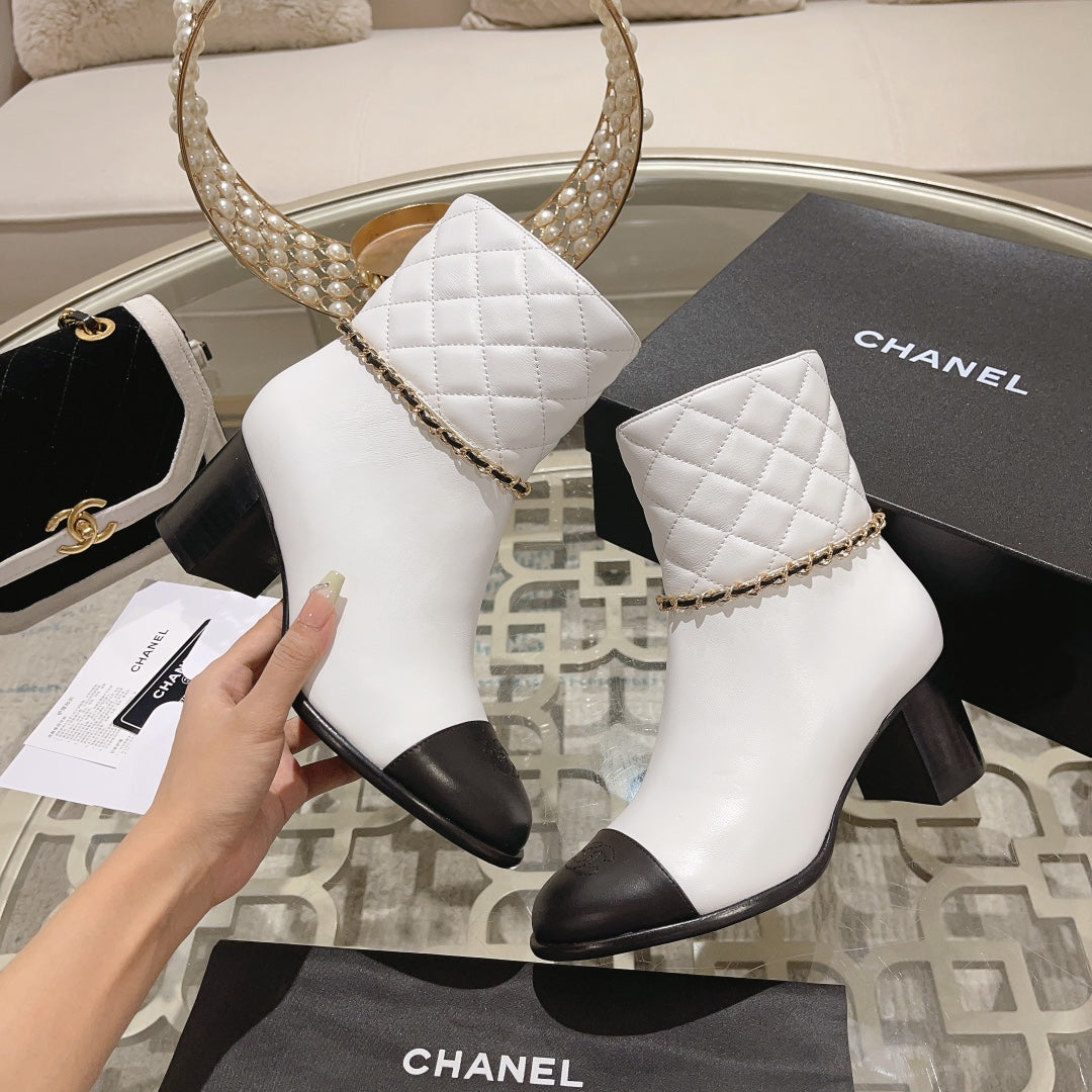 CC 26s Quilted Cap Toe Ankle Boots White Leather 166067
