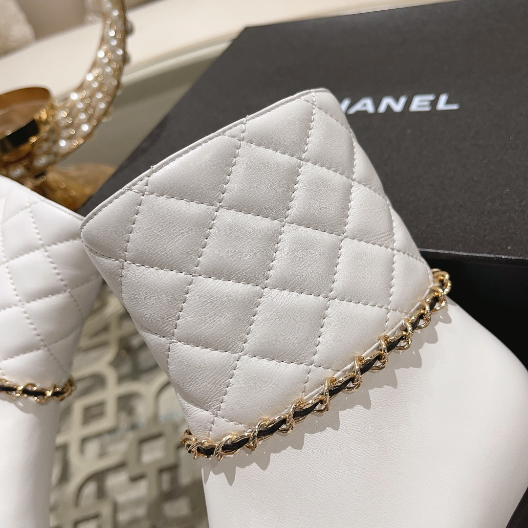 CC 26s Quilted Cap Toe Ankle Boots White Leather 166067