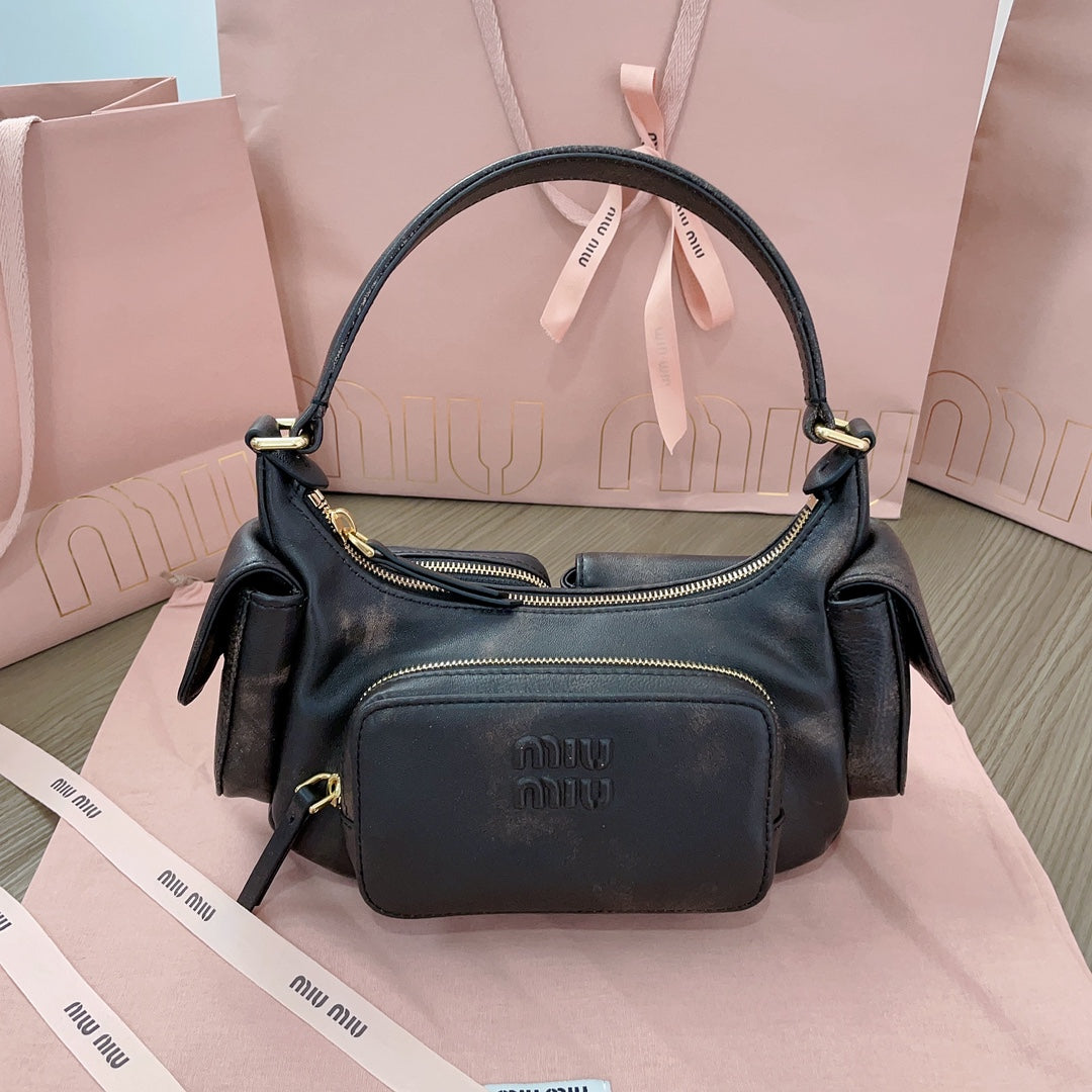 MIU POCKET 21CM SHOULDER BAG COFFE CALFSKIN