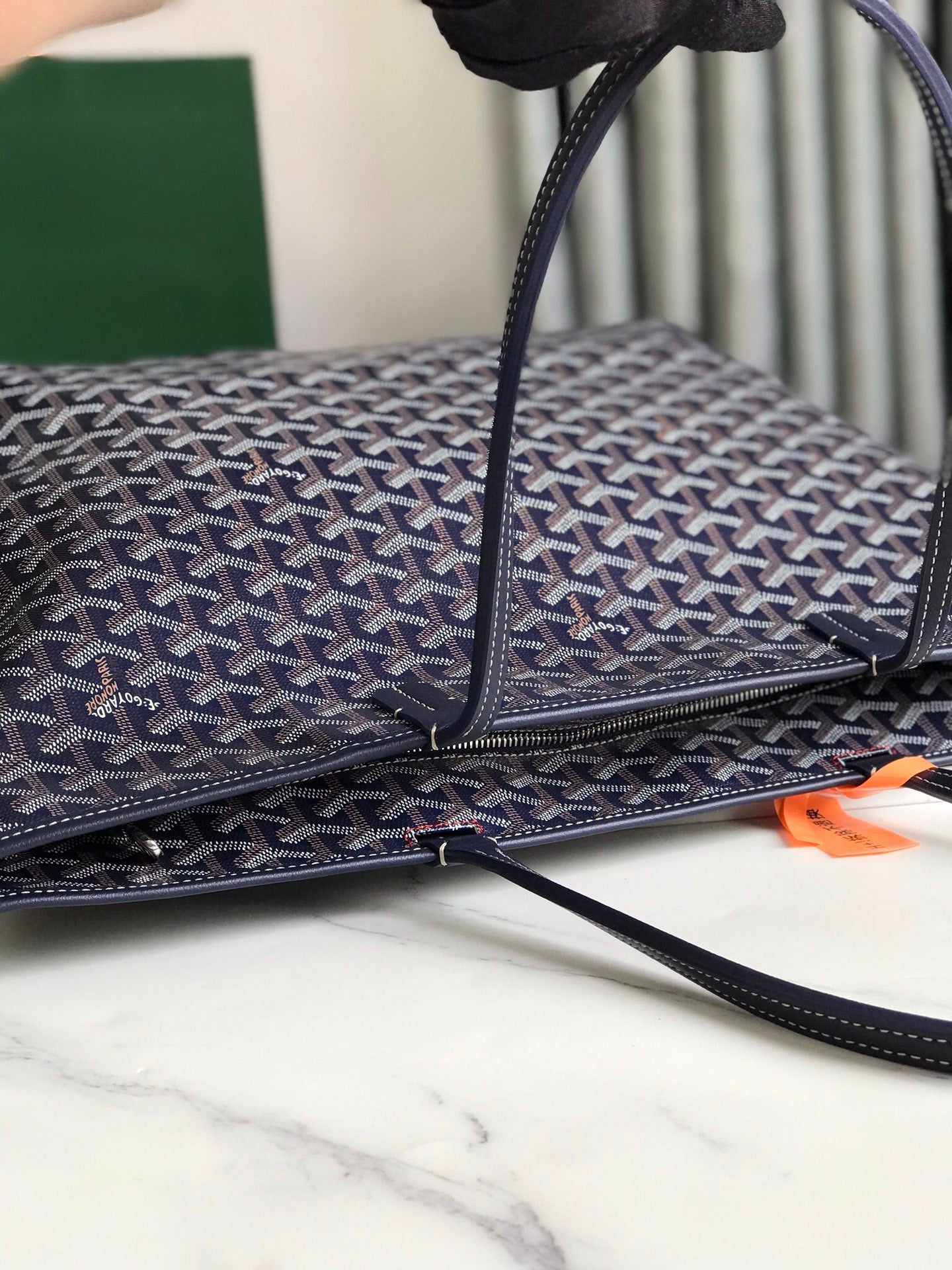 Goyard Artois PM Bag 35cm Navy Blue Canvas & Calfskin