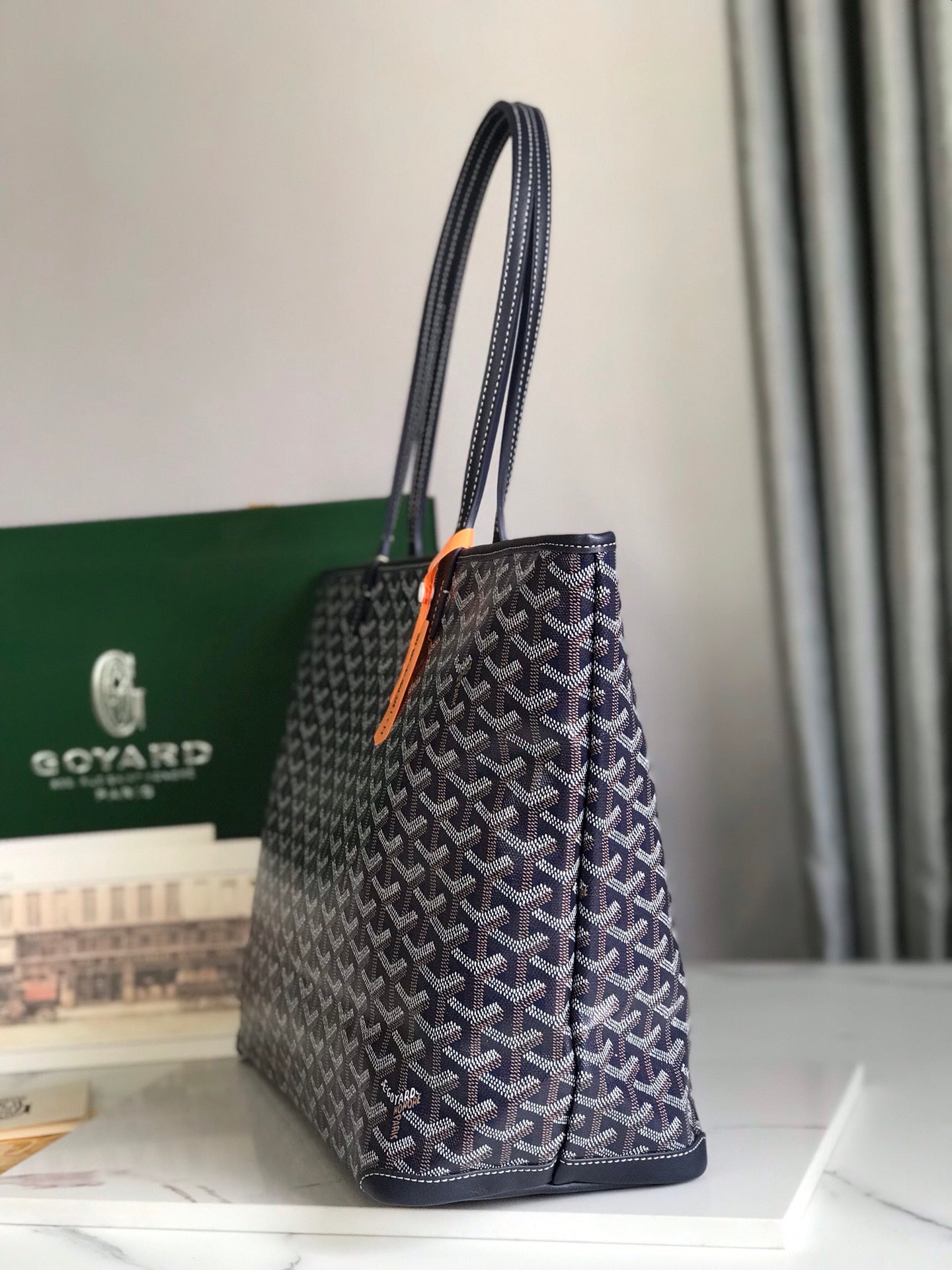 Goyard Artois PM Bag 35cm Navy Blue Canvas & Calfskin