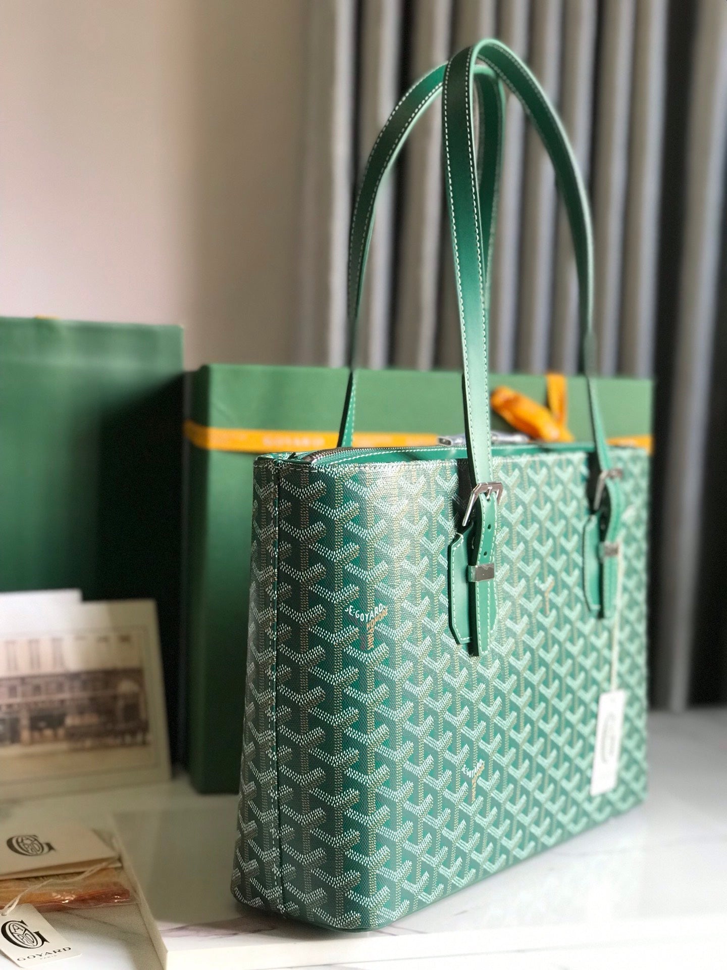 Goyard Okinawa PM Bag 35.5cm Green Canvas&Calfskin