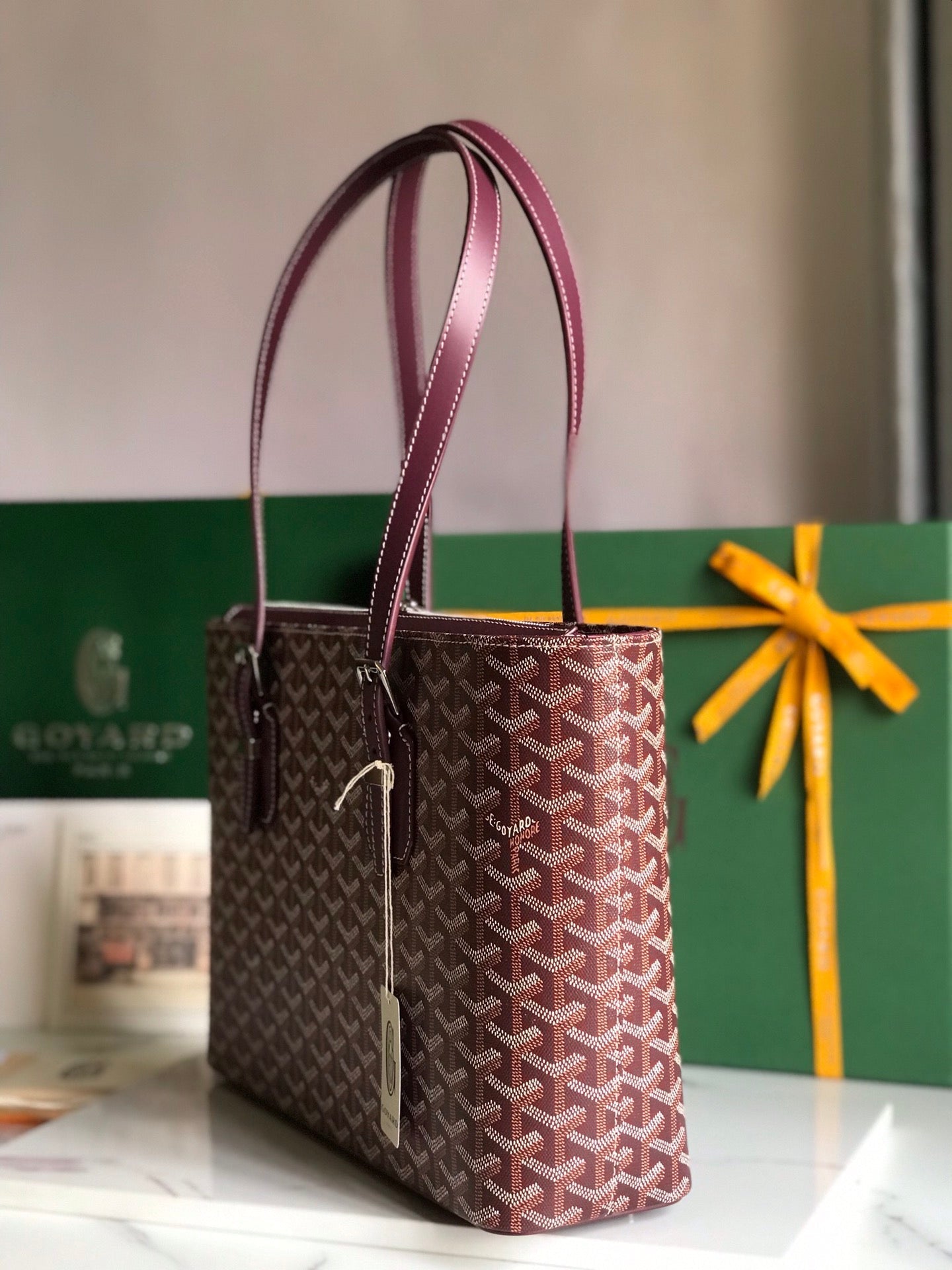 Goyard Okinawa PM Bag 35.5cm Burgundy Canvas&Calfskin