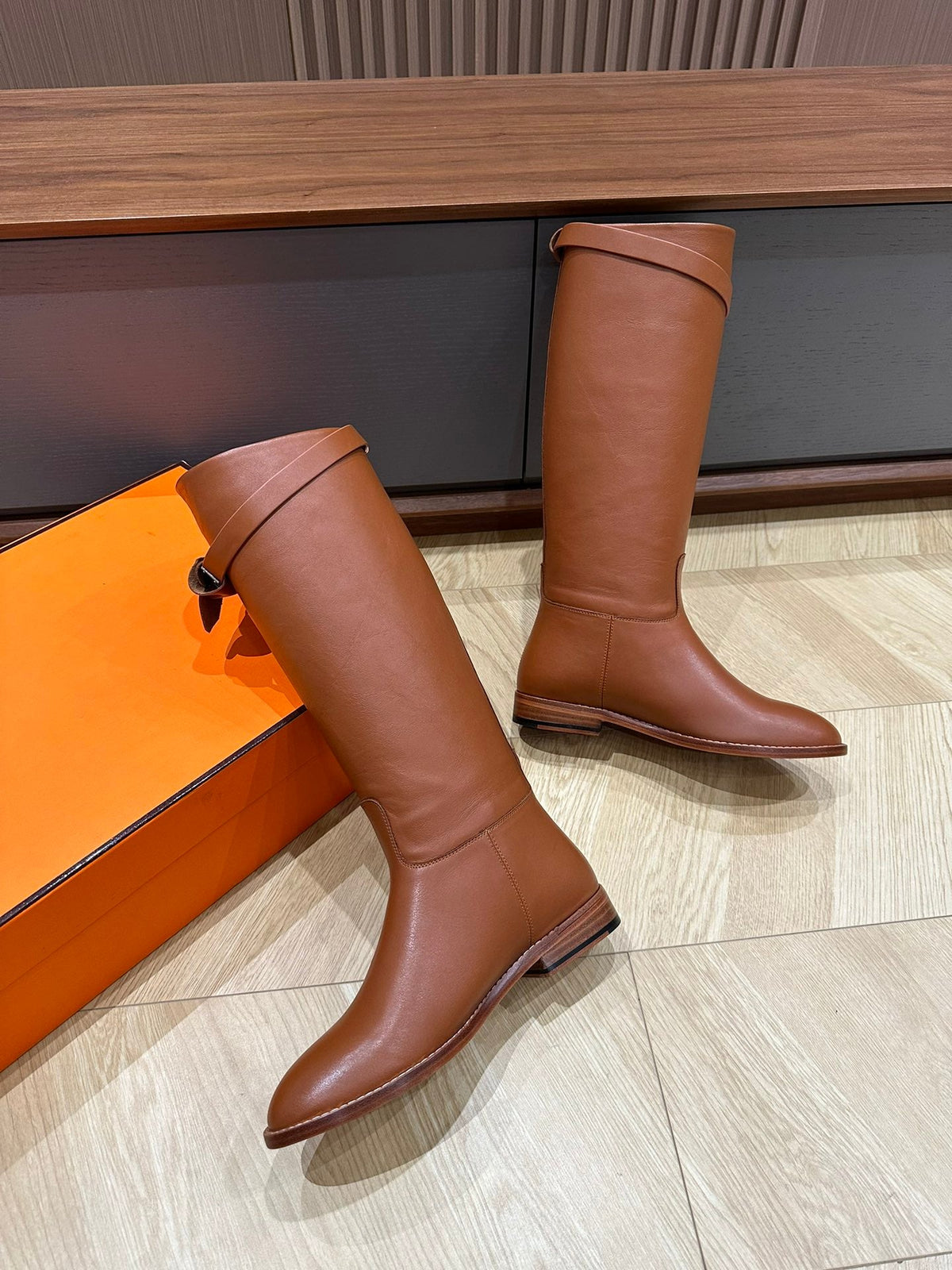 HM 26S Bow Buckle Jumping Boots 2.5cm Tan Leather 112946
