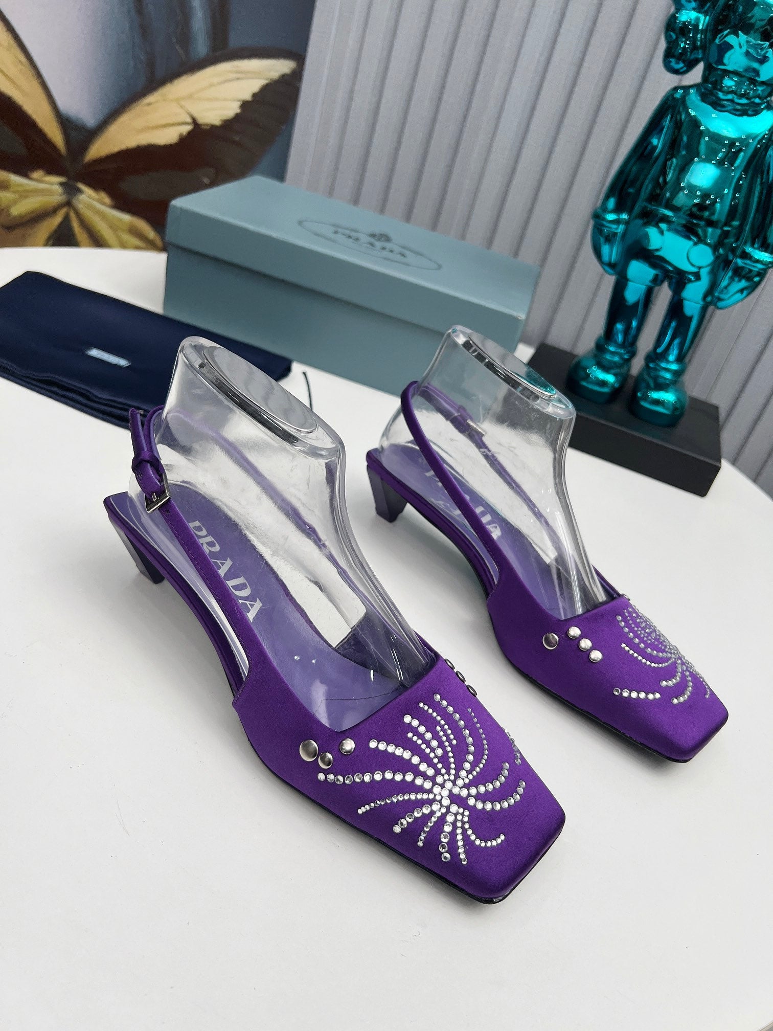 Prada 26SS Slingback 4cm Purple Satin 680976
