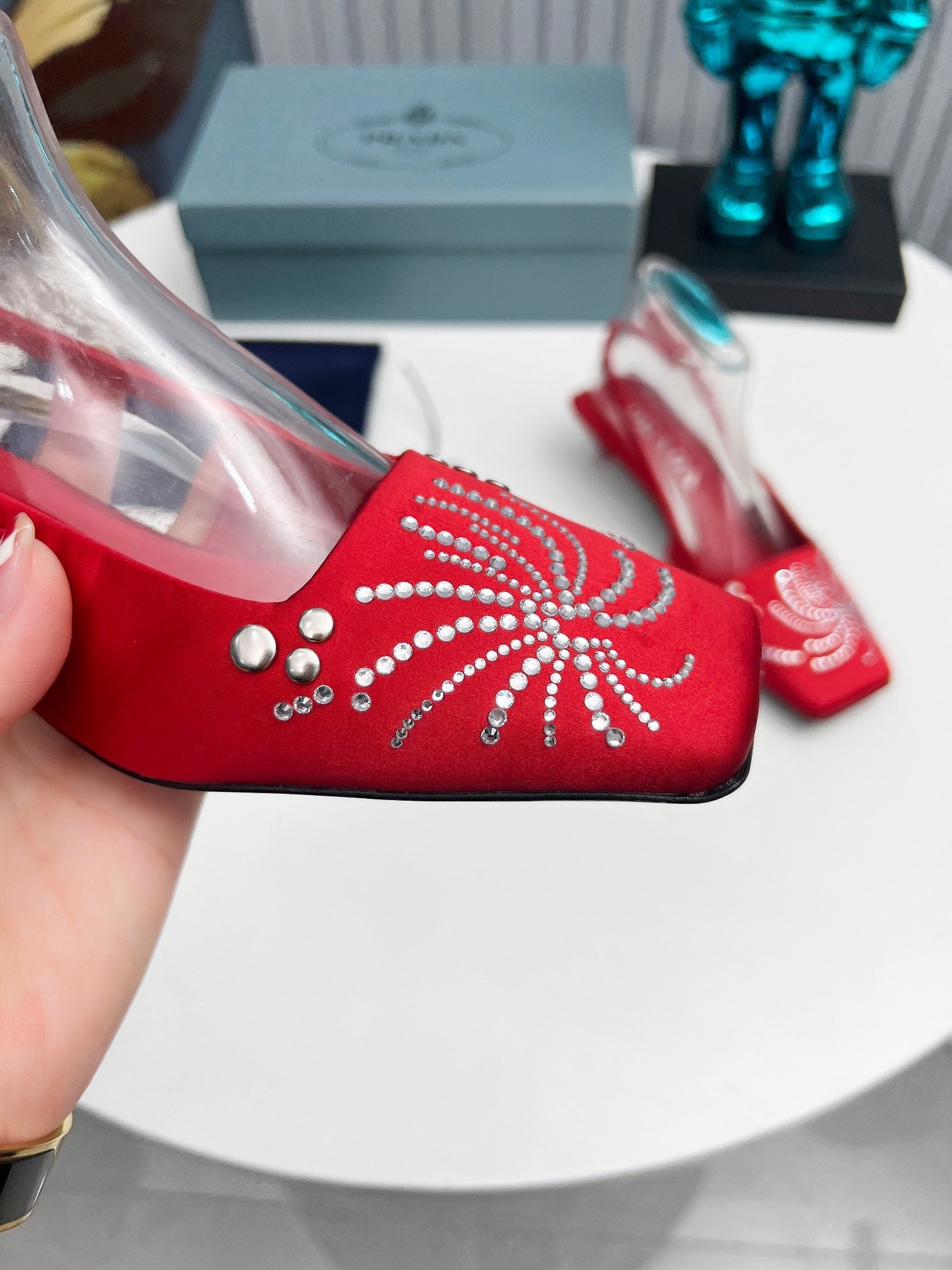Prada 26SS Slingback 4cm Red Satin 680978