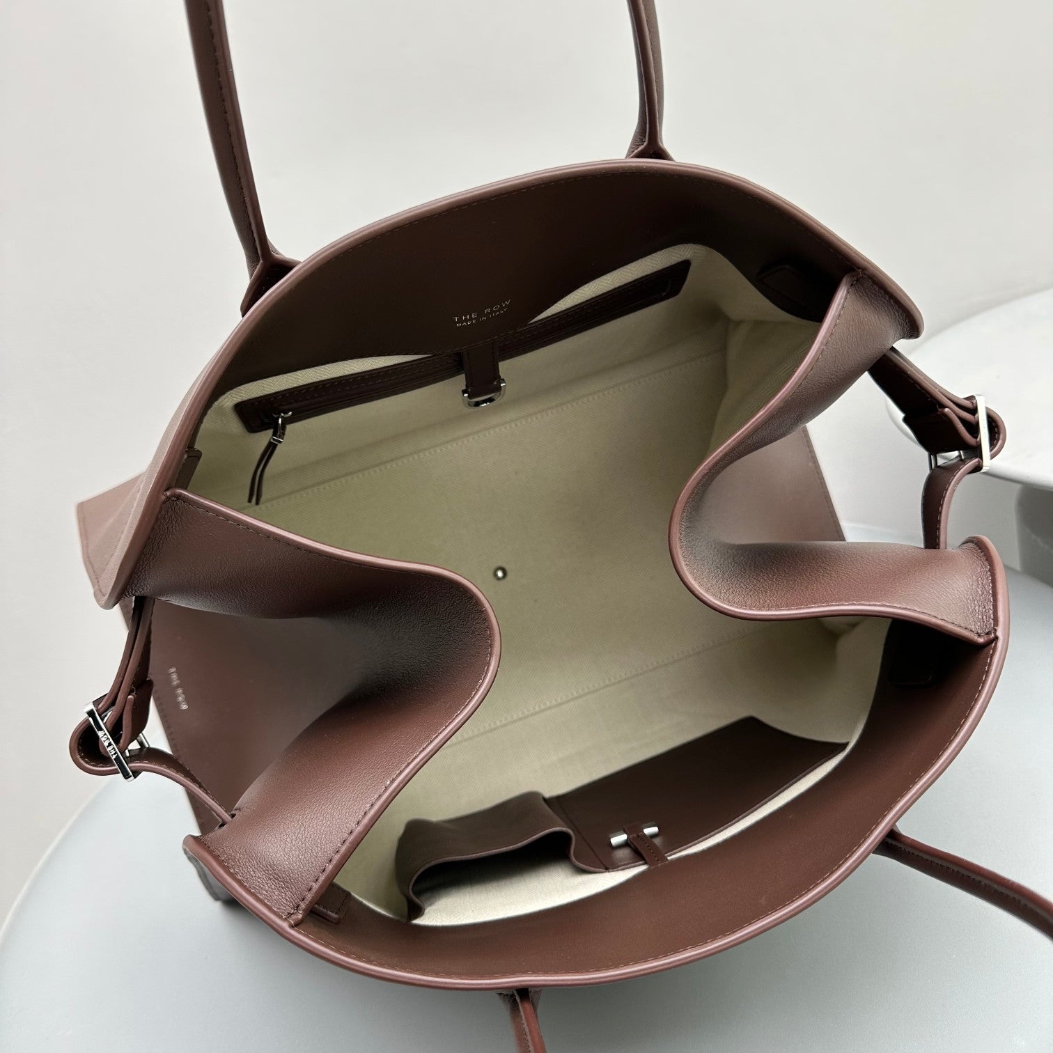 The Row Margaux 17 Chocolate Leather