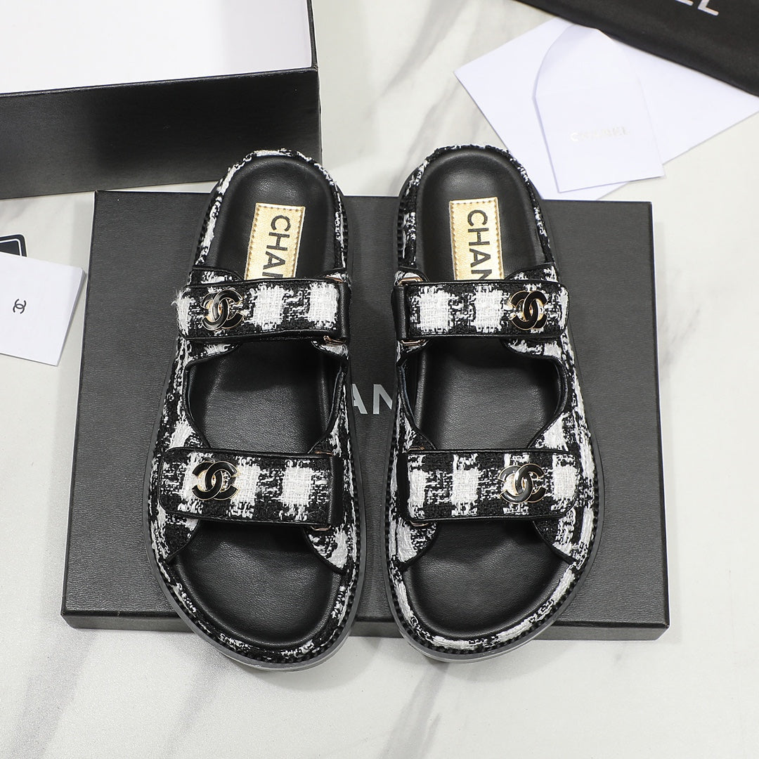 CC SS26 Dad Sandals Black White Lambskin 678969