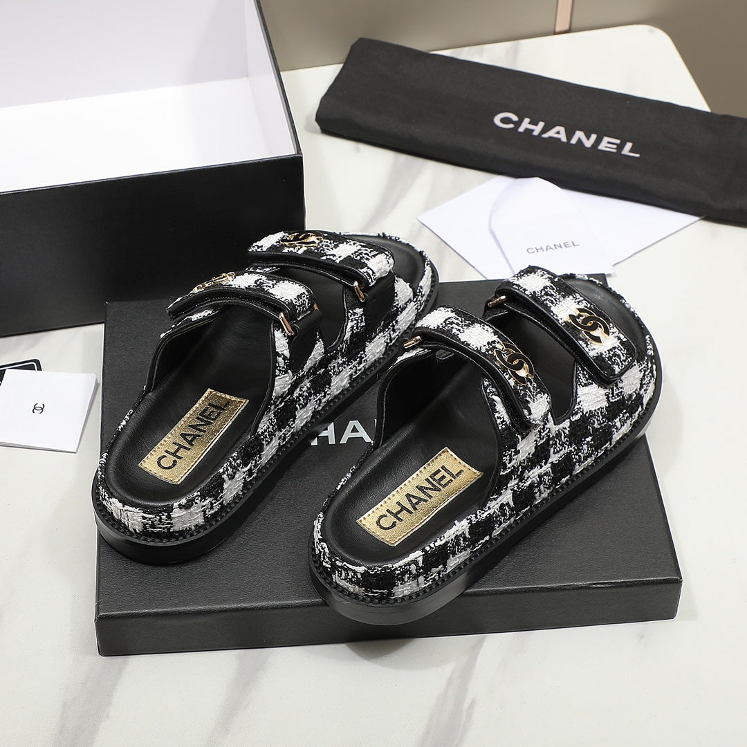 CC SS26 Dad Sandals Black White Lambskin 678969