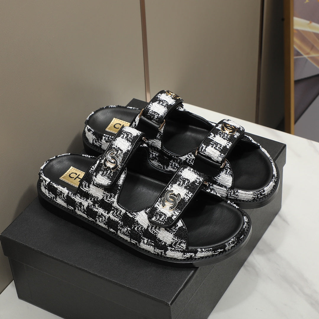 CC SS26 Dad Sandals Black White Lambskin 678969