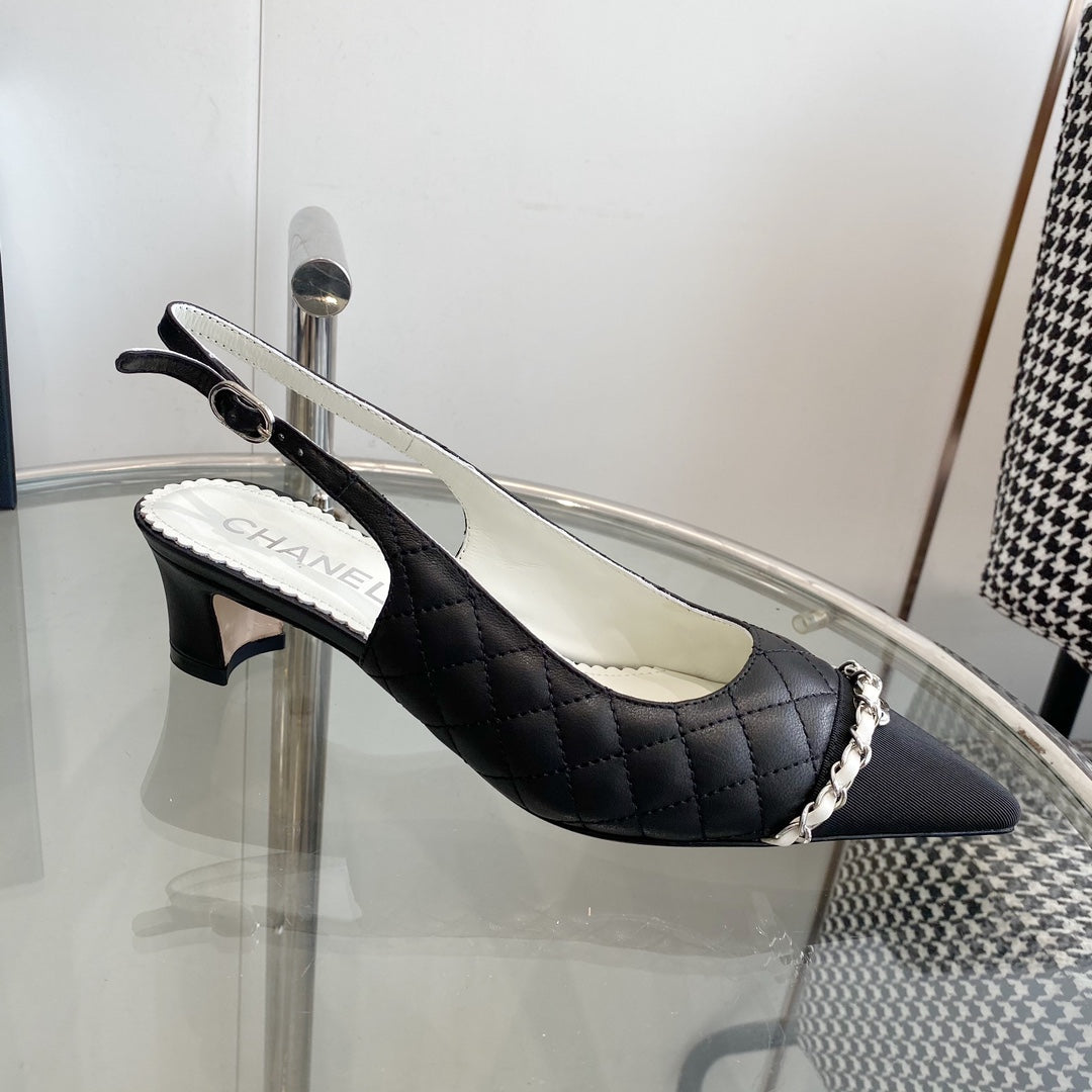 cc slingback pumps 45 black quilted lambskin black grosgrain pointed toe 582849