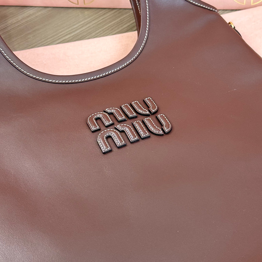 Miu Ivy Tote Bag 35cm Dark Brown Leather 217008