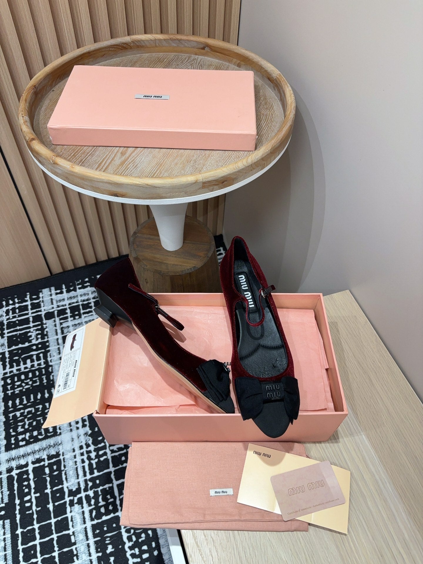 Miu Mary Jane Wine Red And Black Velvet