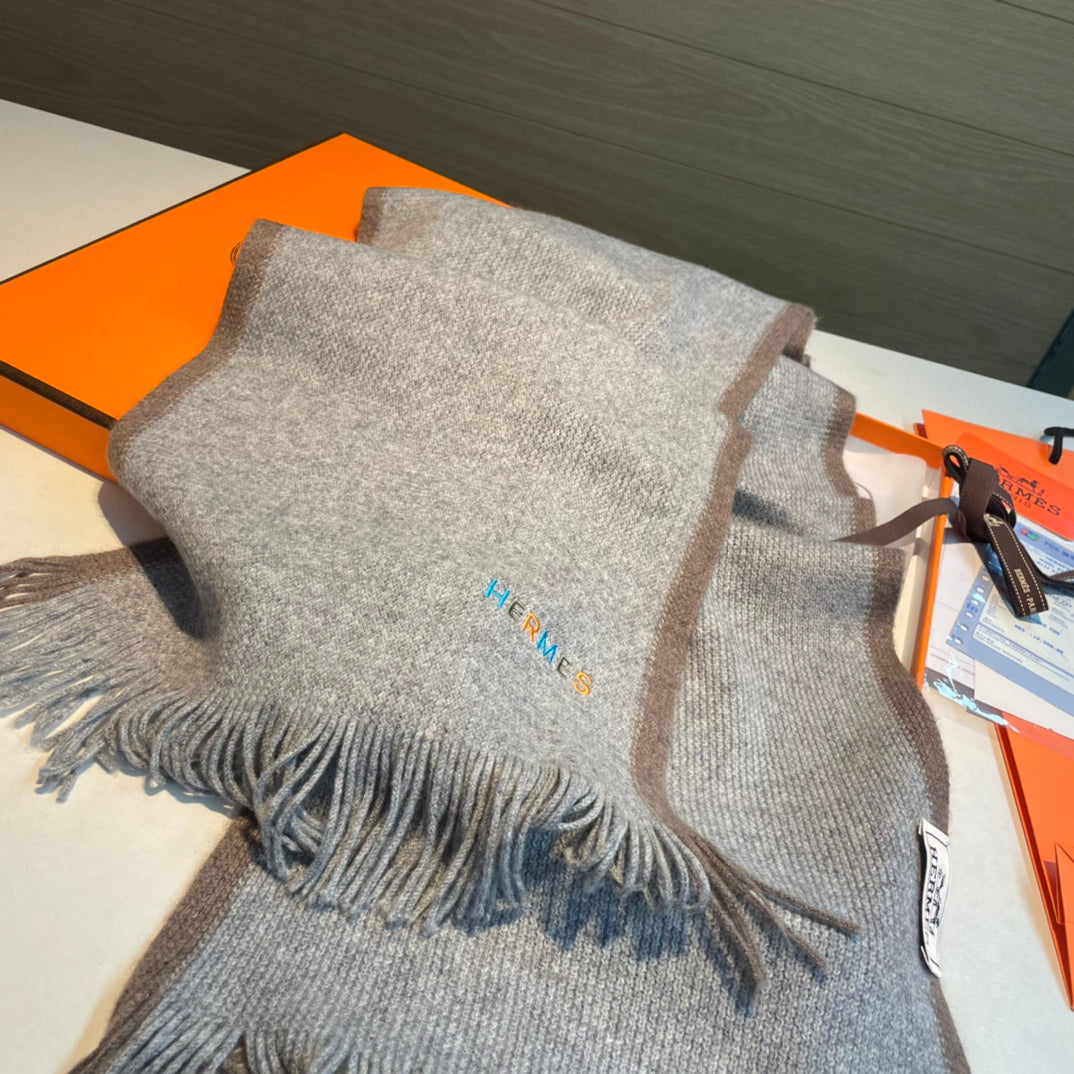 Scarf 180 CM Grey White Mix Brown Cashmere Knit 398249
