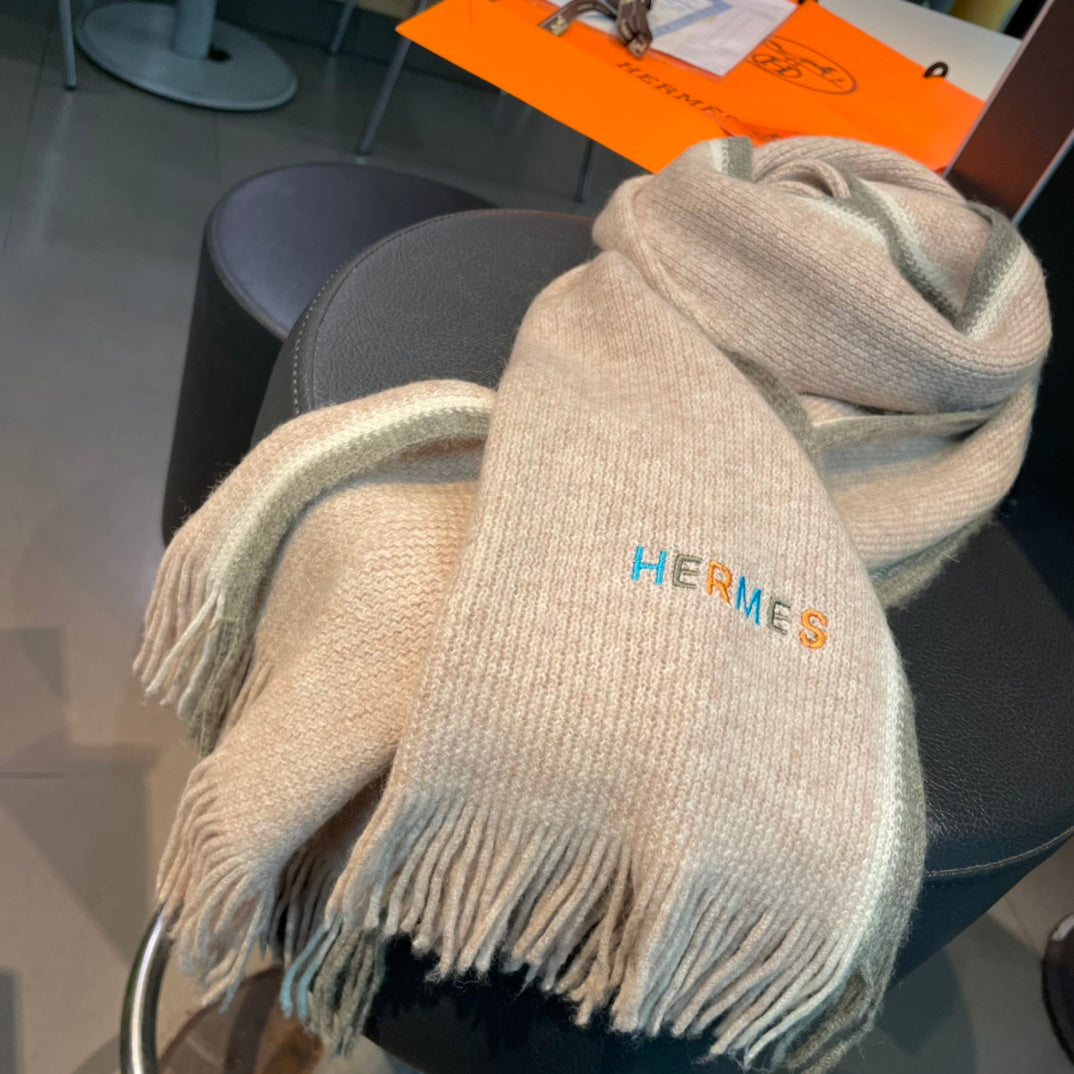 Scarf 180 CM Beige Mix Grey White Cashmere Knit 398251