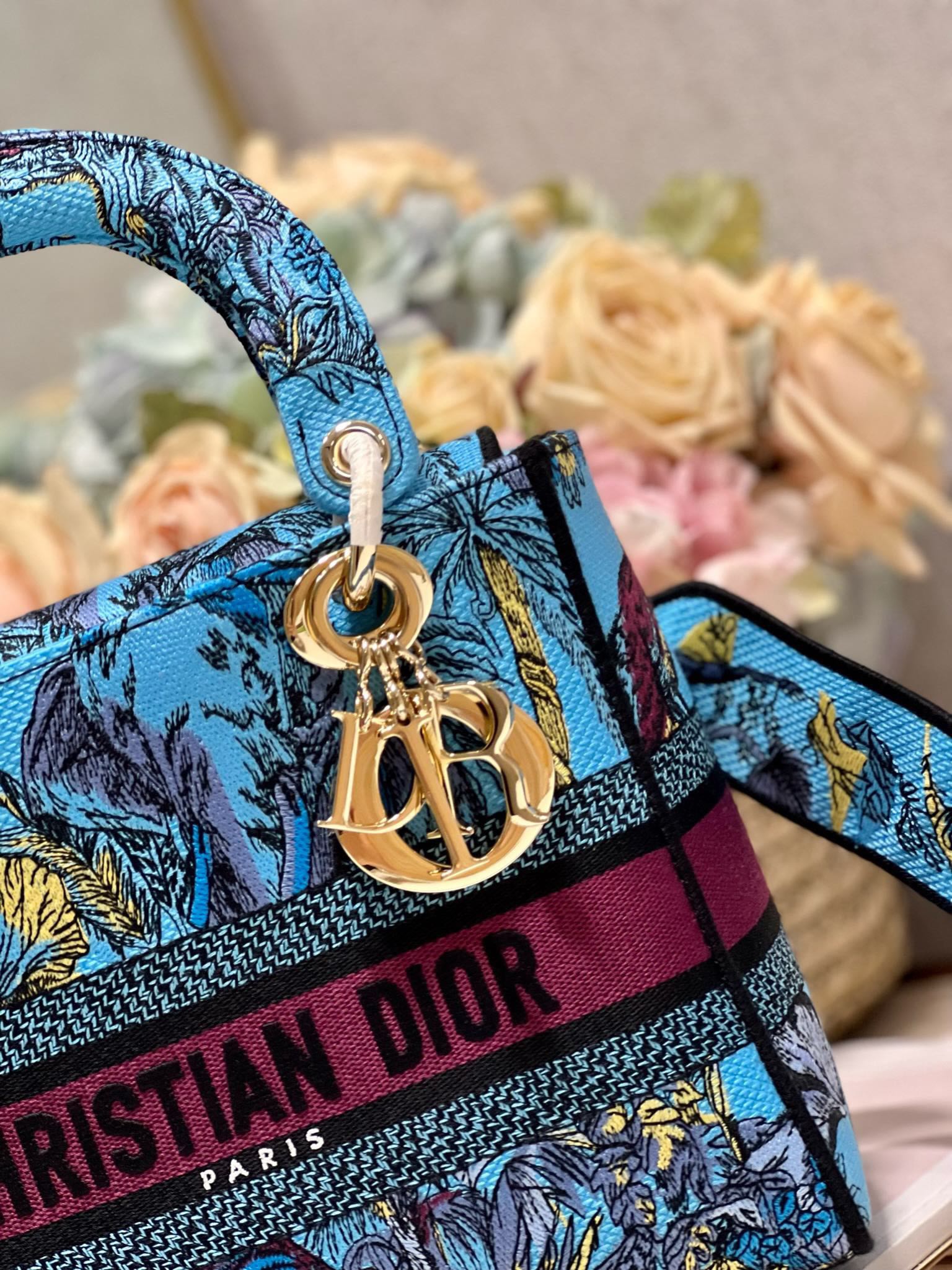 CD Elephant Blue 24 Lady Dior Bag Canvas 336679