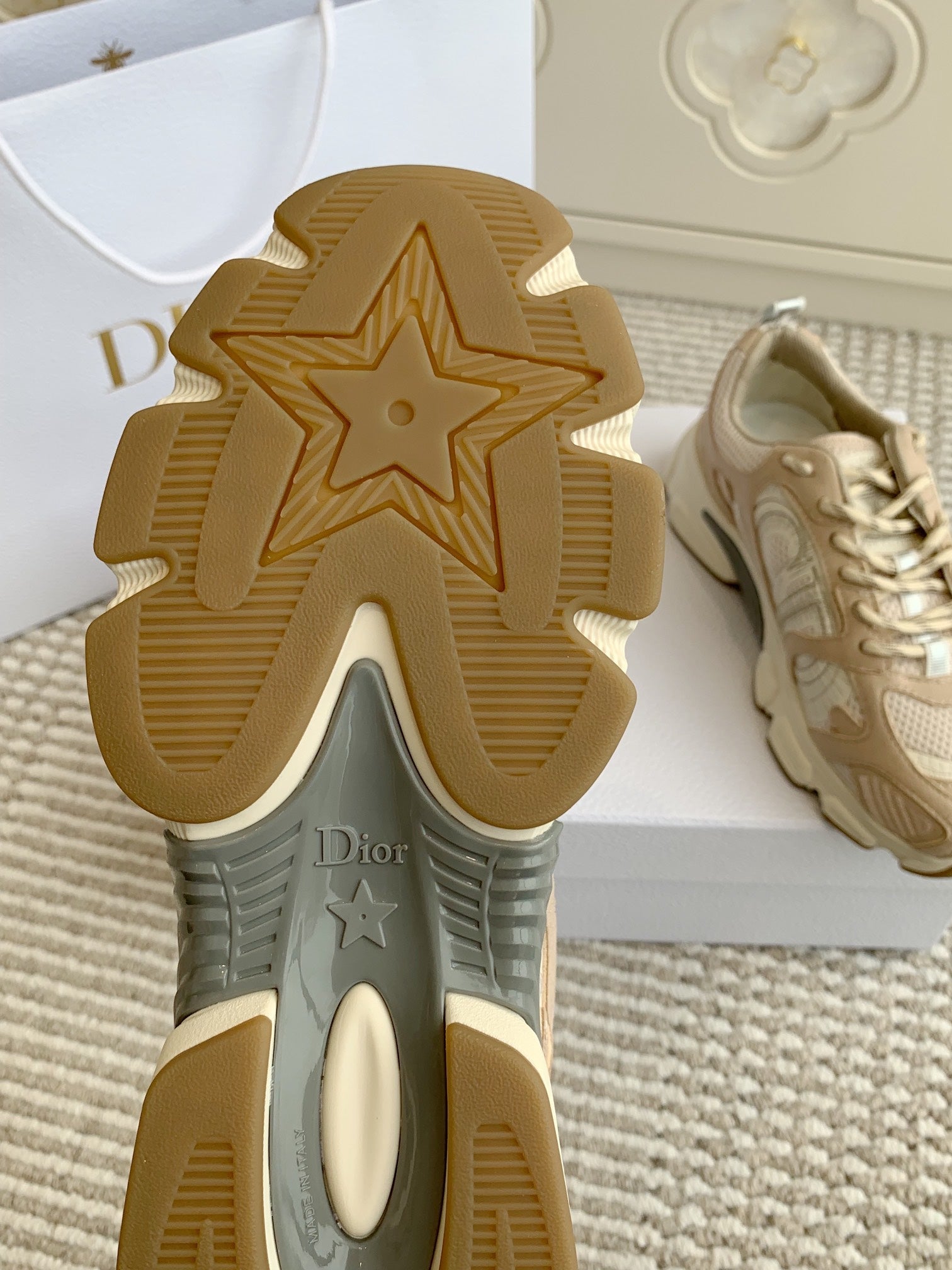 CD Chrono Sneaker In Light Brown And Ivory White Mesh Fabric And Suede 105379