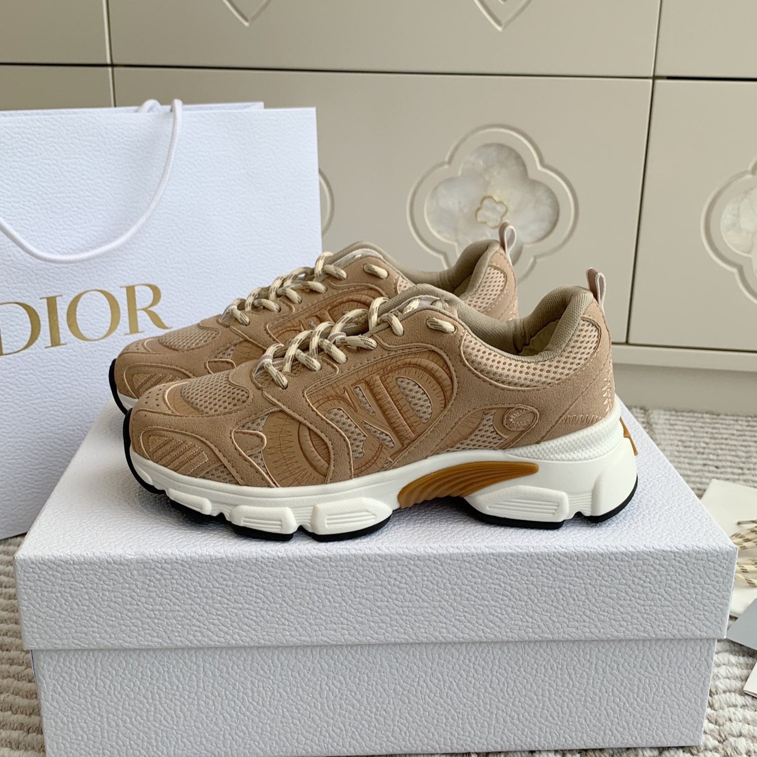 CD Chrono Sneaker In Brown Mesh Fabric And Suede 105381