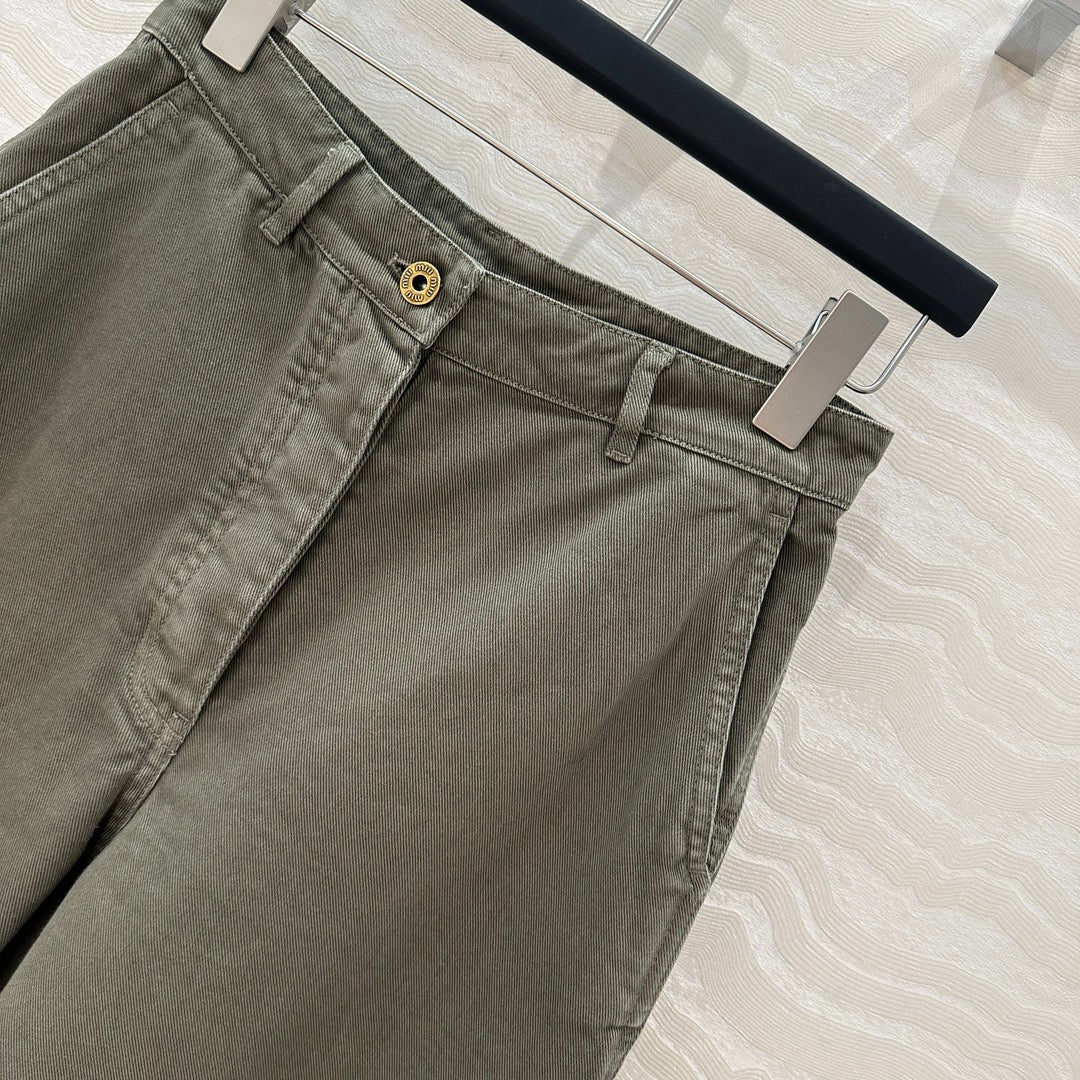 Miu Miu 25 Straight Pants Khaki Green Cotton