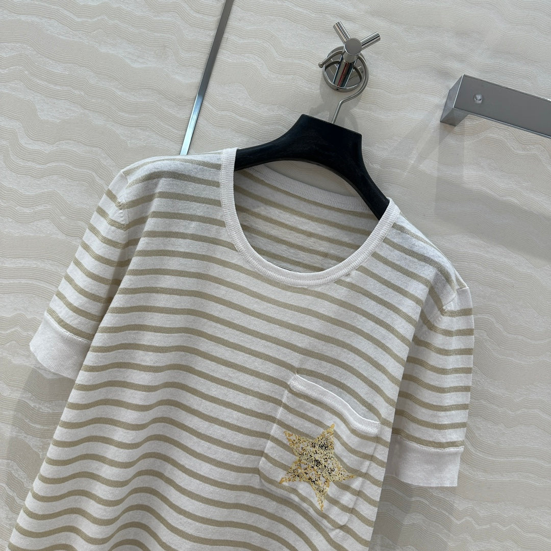 CD Short-sleeved T-shirt beige yellow Linen Viscose