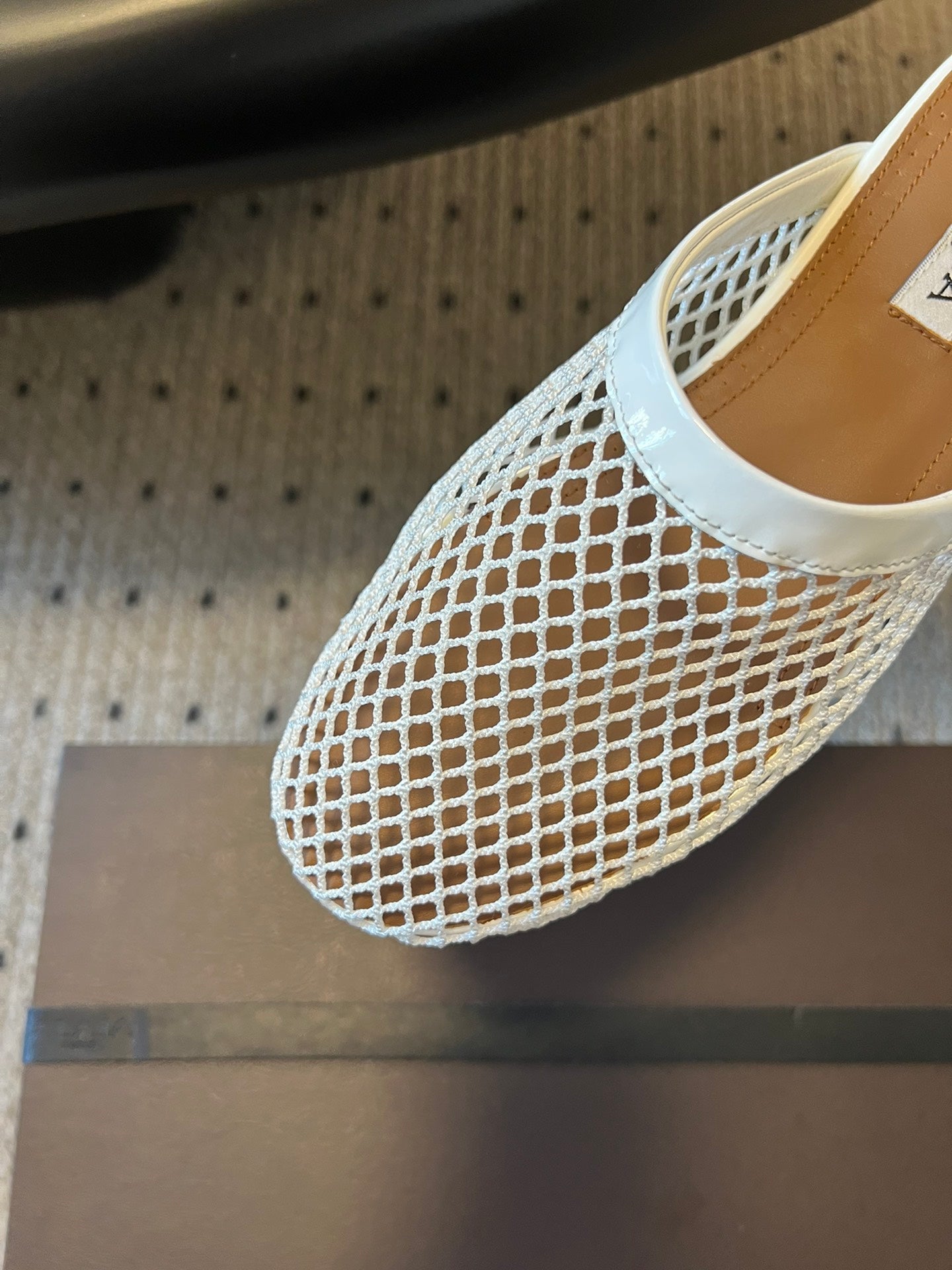 Alaia 25 Fishnet Flat Mules White Lampskin 303681