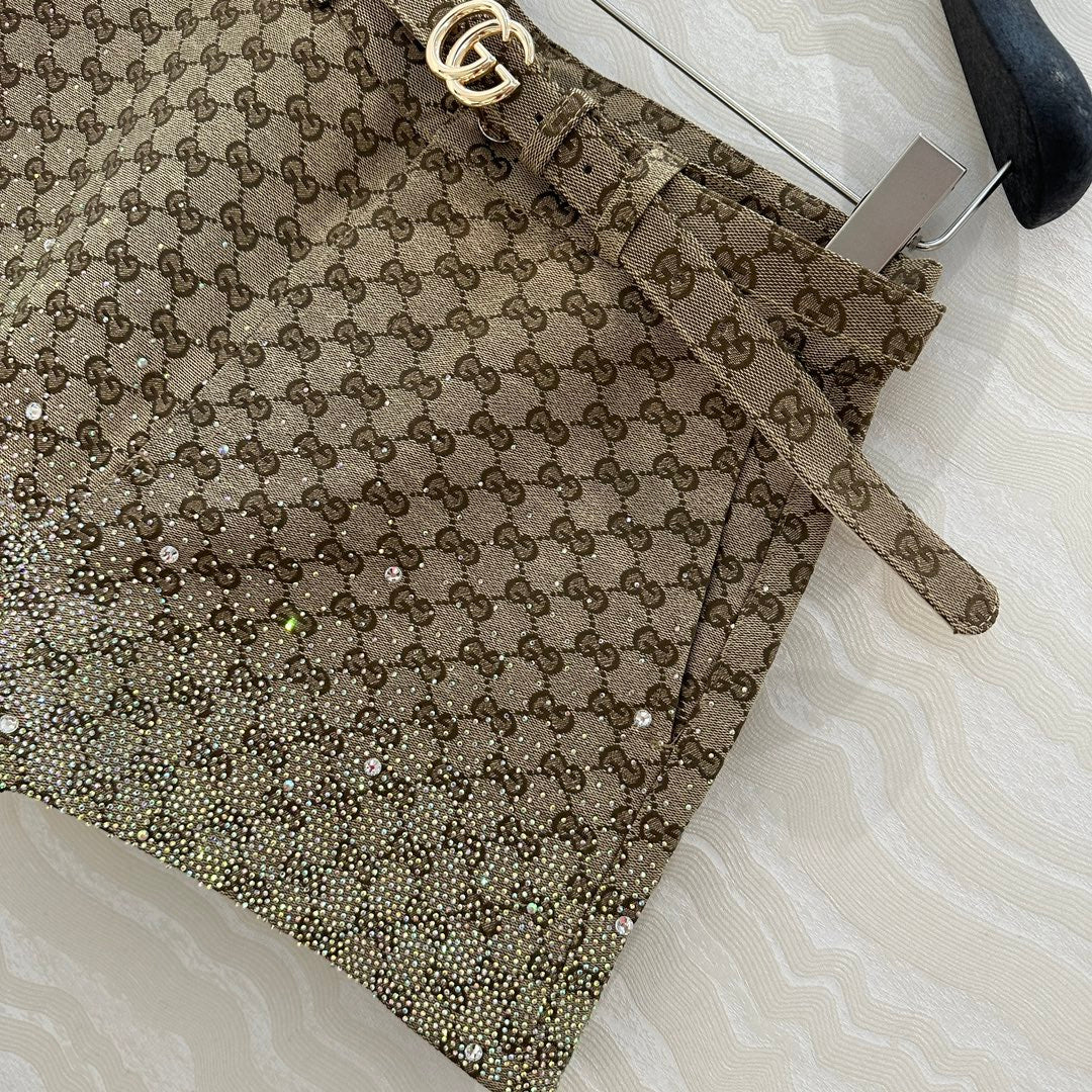 Gucci GG Letter Jacquard Woven Shorts Light Brown Polyester Fiber