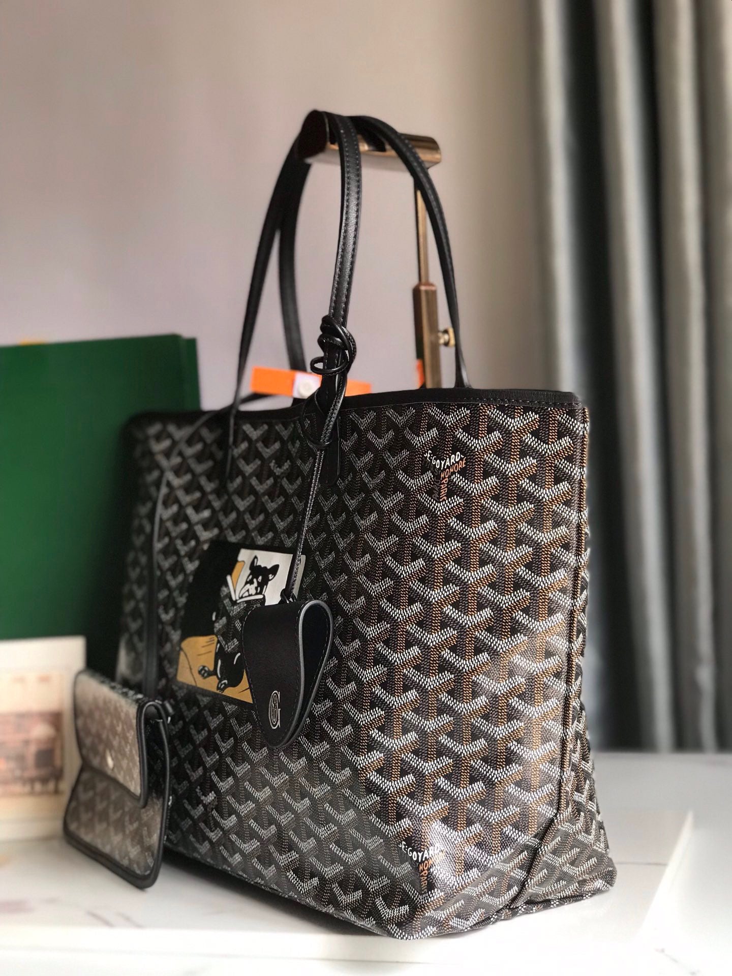 Goyard Hulot Saint Louis PM Bag 34cm Black Canvas & Calfskin