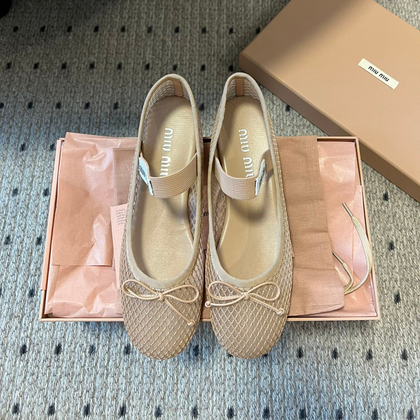 Miu 26s Ballerinas In Beige Mesh Fabric With Bow