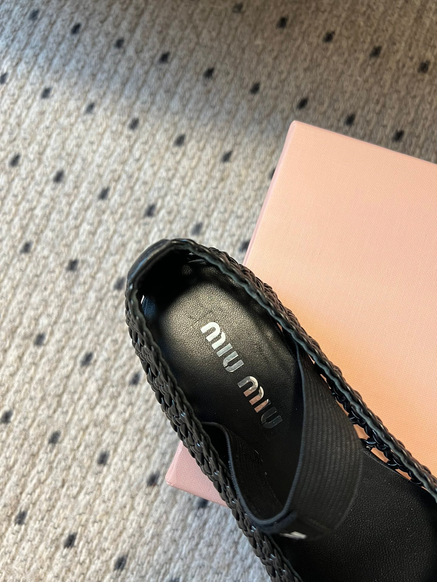Miu 26s Ballerina Flats In Black Mesh Sheepskin