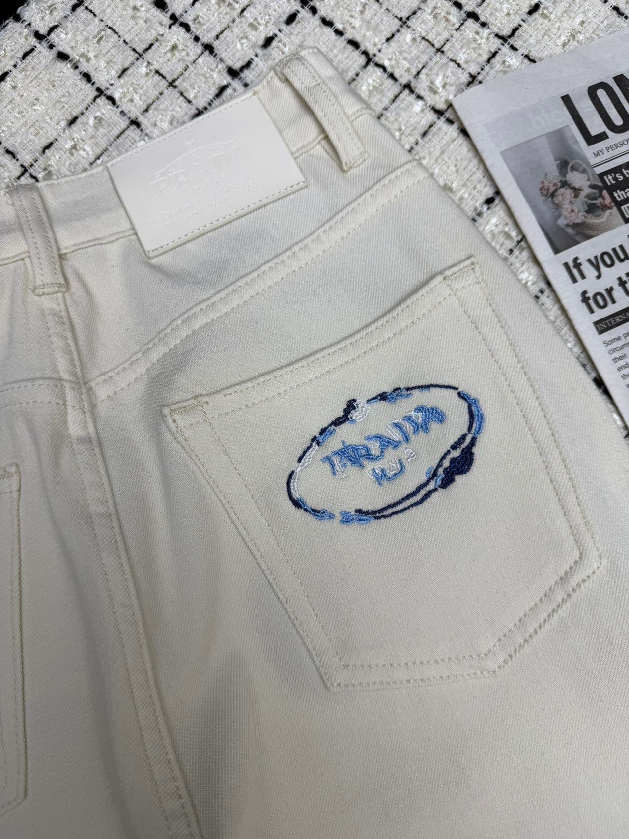 Prada Flared Jeans Embroidered Logo Applique 404855