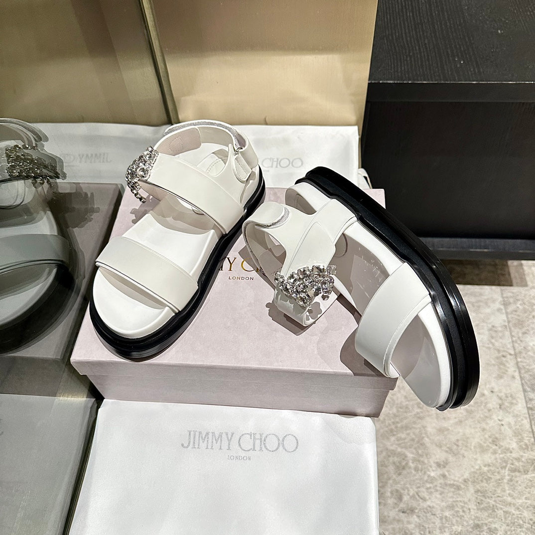 Jimmy Rhinestone Verity Sandals White Leather 326425