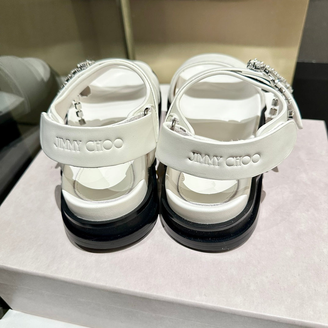 Jimmy Rhinestone Verity Sandals White Leather 326425