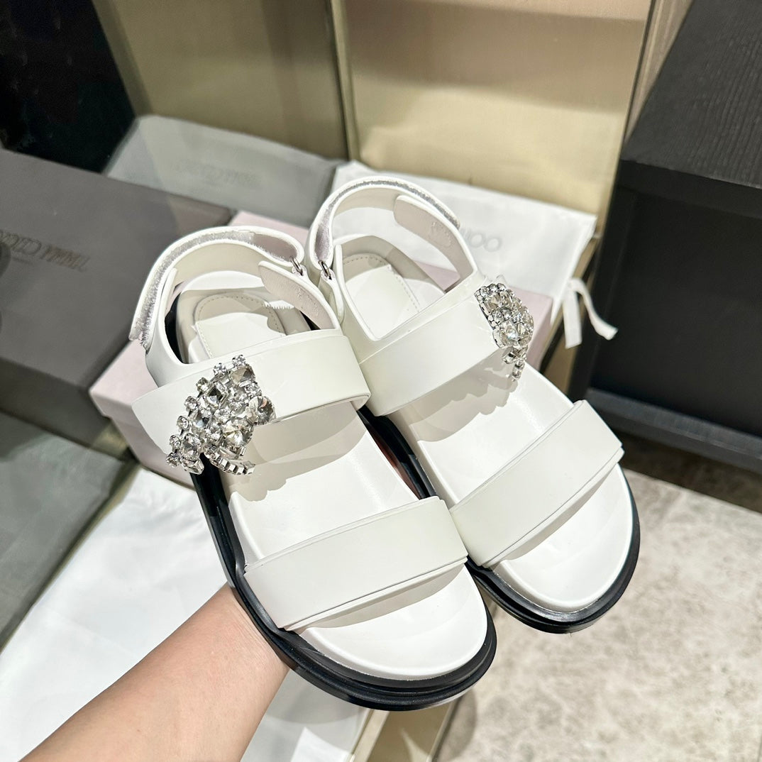Jimmy Rhinestone Verity Sandals White Leather 326425