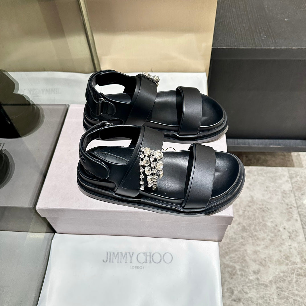 Jimmy Rhinestone Verity Sandals Black Leather 326426
